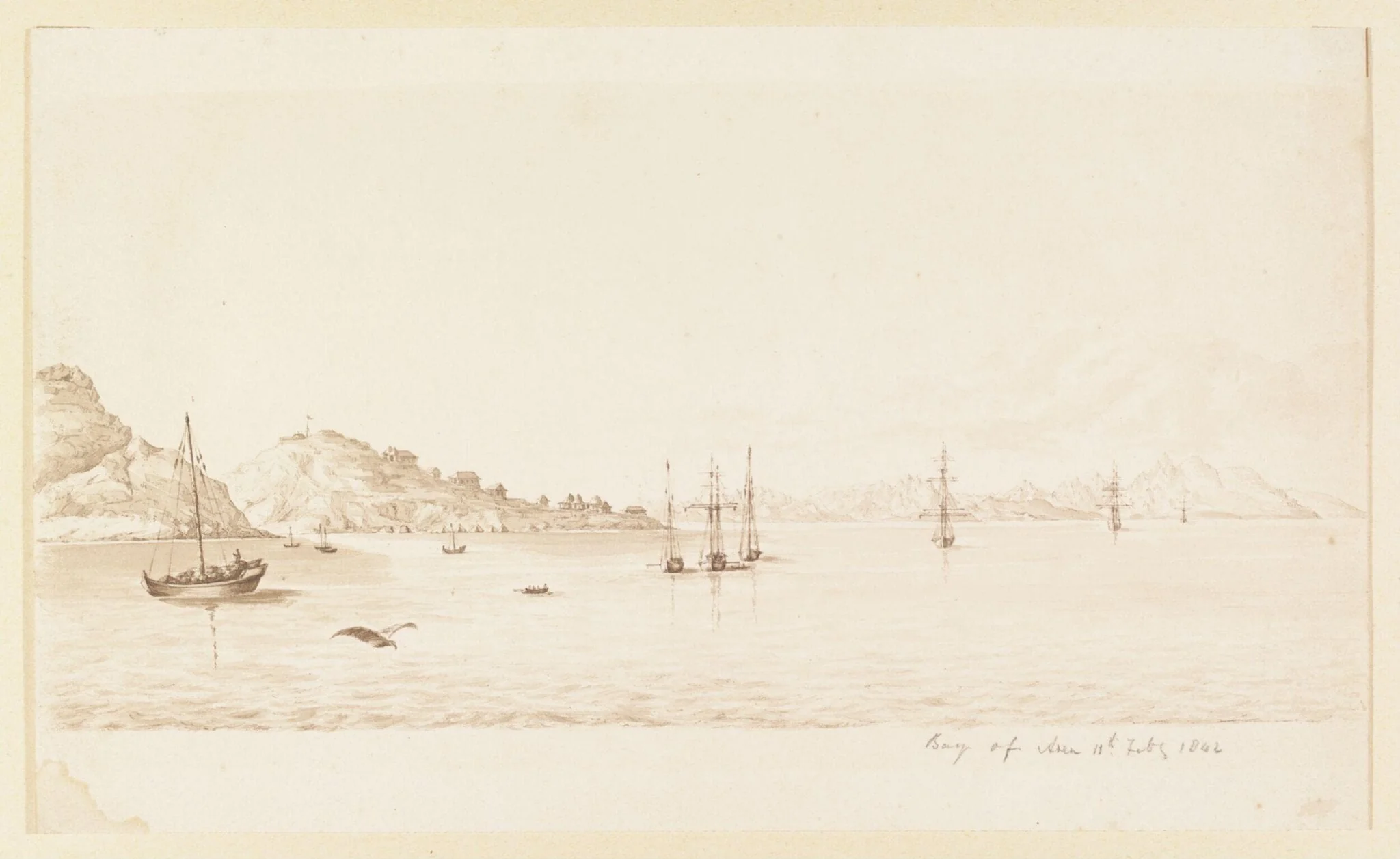 Bay of Aden, by Robert Moresby, watercolor, 1842
