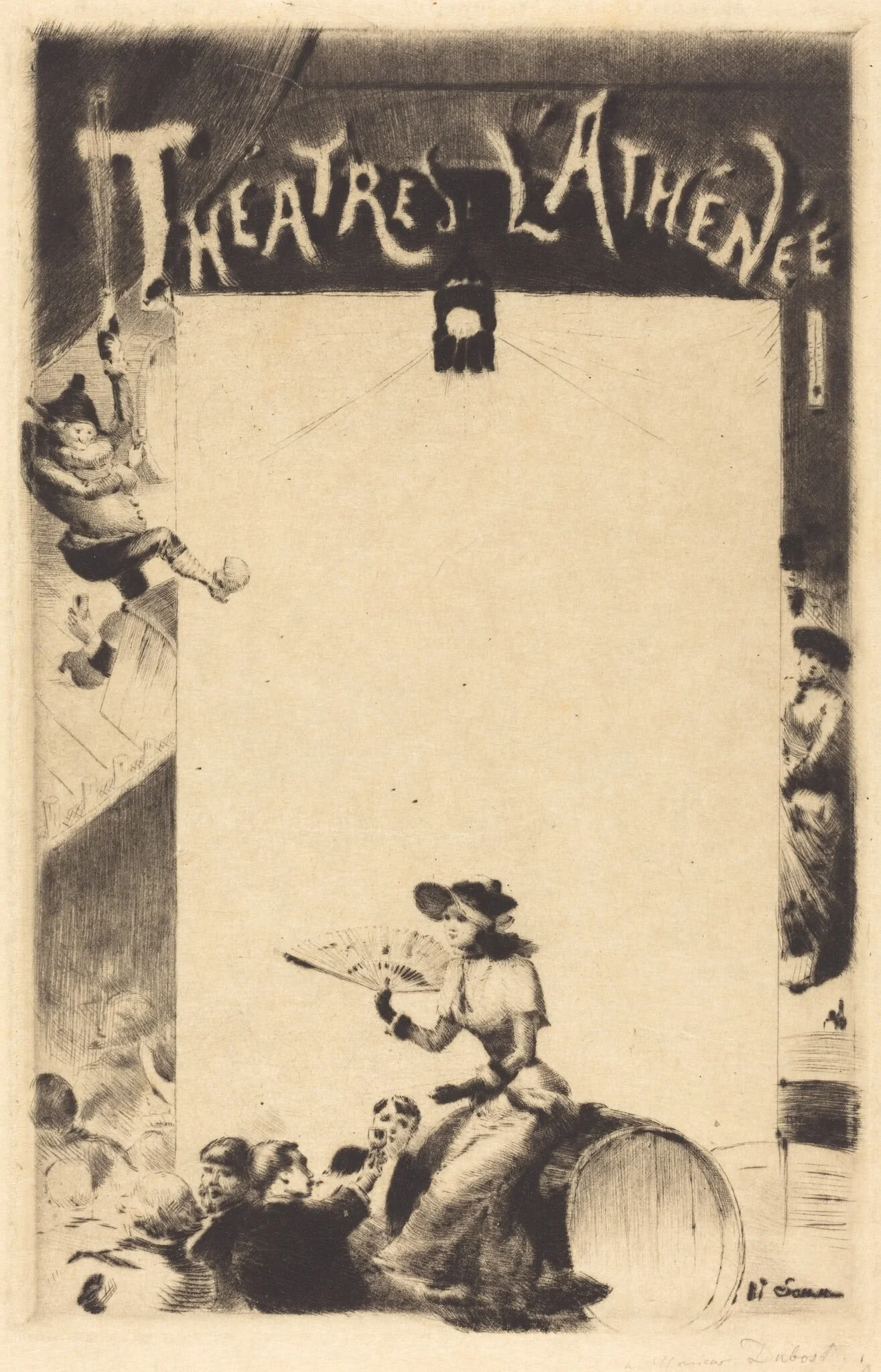 Program for "Théatres l'Athénée", by Henry Somm, ink, 1881