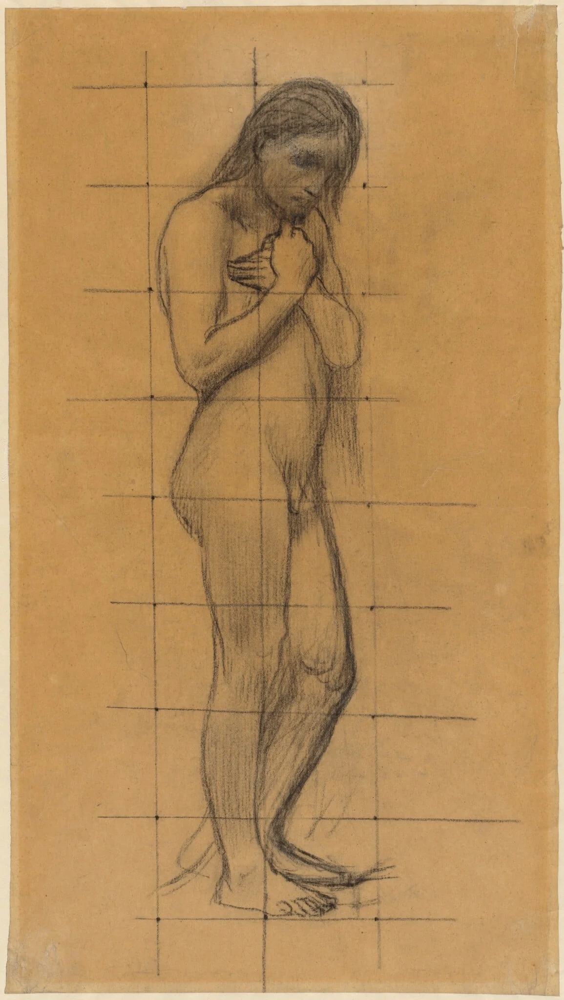A Standing Male Nude, by Pierre Puvis de Chavannes, chalk, 1879