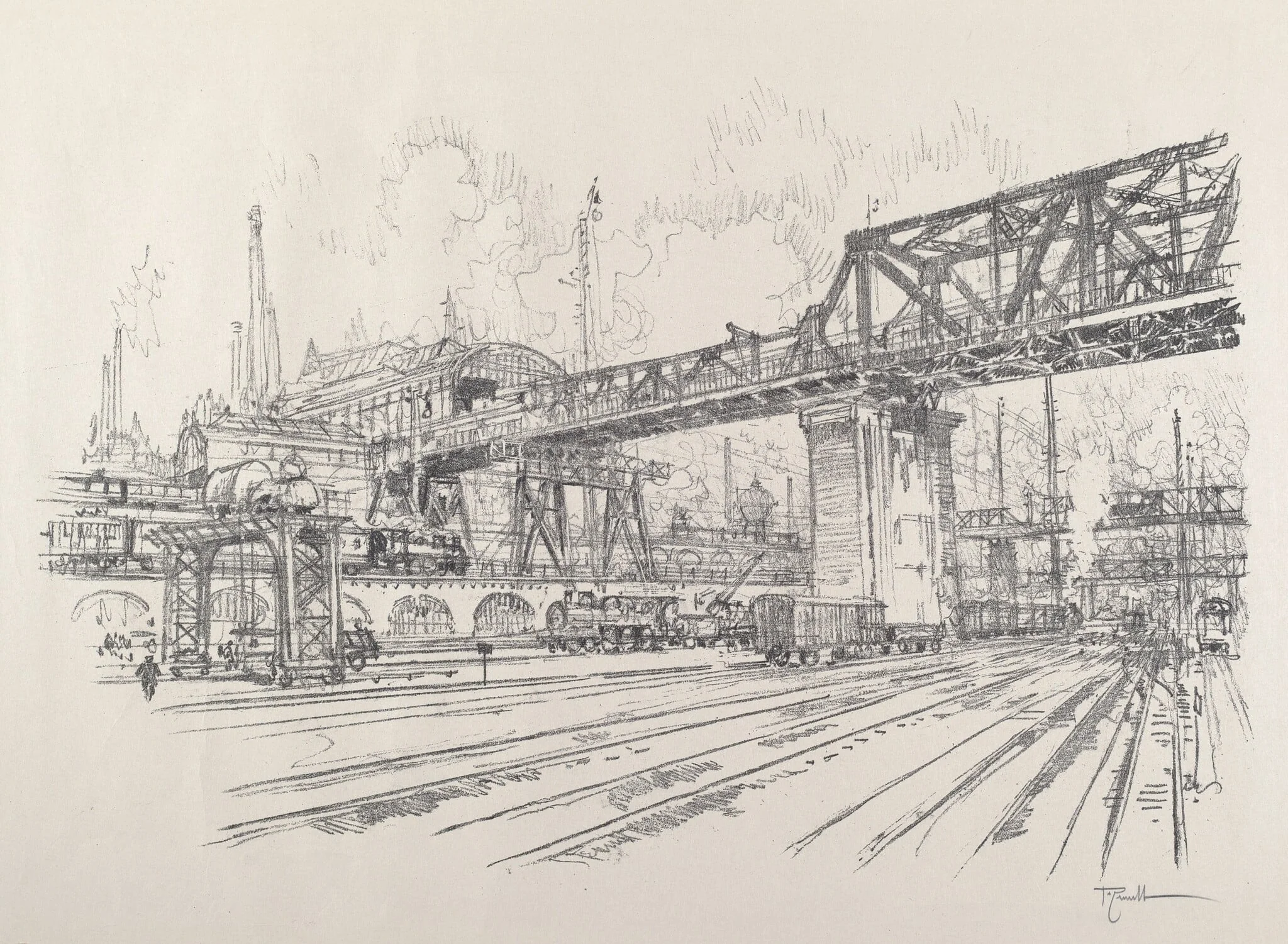Gleisdreieck, by Joseph Pennell, ink, 1921