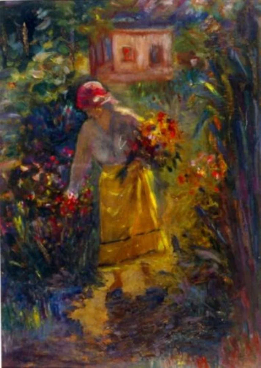 Femeie culegând flori