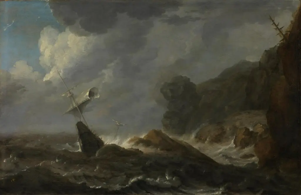 Shipwreck off a rocky coast