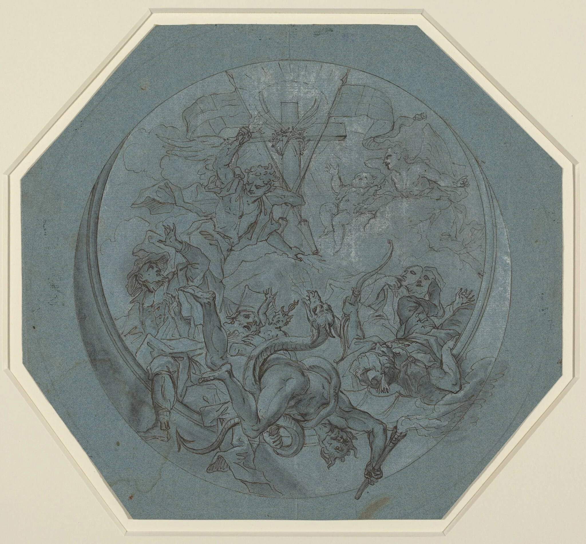 Saint Michael Defeating Heresy and Satan, by Johann Georg Bergmüller, ink, 1730