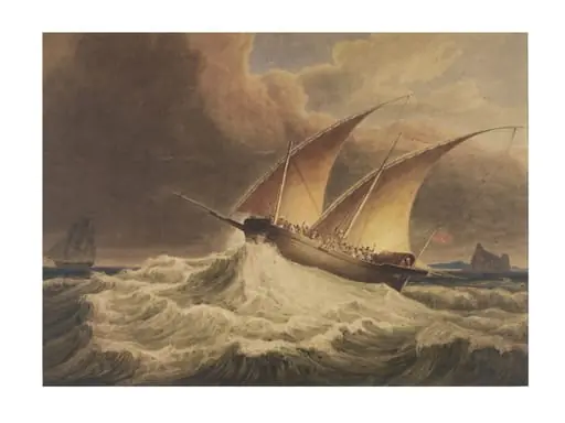 Sea Piece: Arab Dhow in the foreground, Ship in the distance