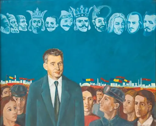 Tablou, ulei pe pânză, „Omagiu”, nesemnat. Nicolae Ceaușescu este prezentat în mijlocul oamenilor muncii vegheat de ”fantomele” eroilor neamului : Burebista, Decebal, Traian, Mircea cel Bătrân, Iancu de Hunedoara, Vlad Țepeș, Ștefan cel Mare, Mihai Viteazul, Dimitrie Cantemir, Nicolae Bălcescu, Alexandru Ioan Cuza (de la stânga la dreapta). Comandat și oferit de Comitetul Județean de Partid Tulcea, 22 ianuarie 1978.