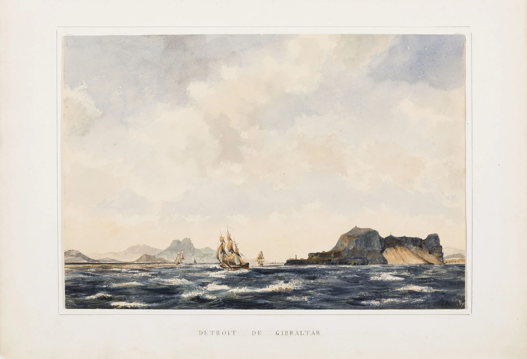 Detroit de Gibraltar, by Jules Marie Vincent de Sinety, graphite, 1837
