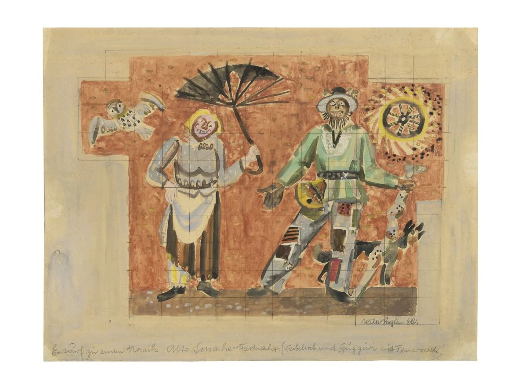 Eglin, Walter - Zeichnung, Huzgüri und Weibelwyb  (Fasnacht), by Walter Eglin, unspecified, 1962