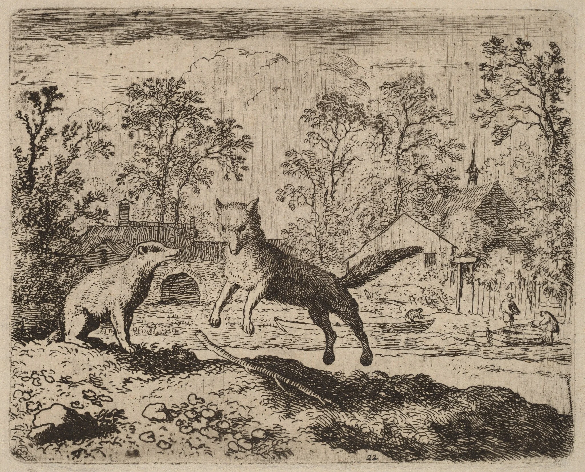 The Badger Imposes a Penance on Reynard, by Allart van Everdingen, ink, 1650