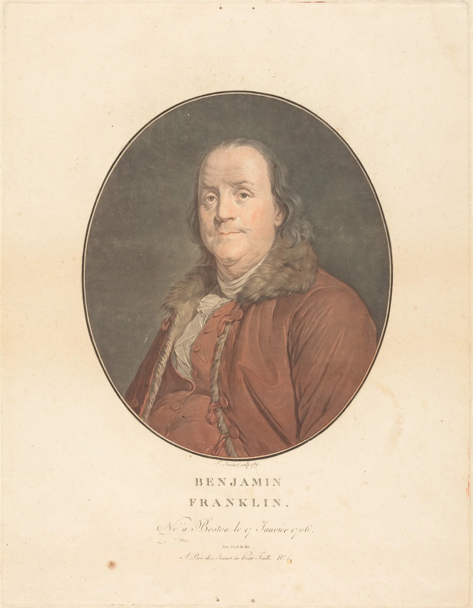 Benjamin Franklin, by Joseph Siffred Duplessis, ink, 1789