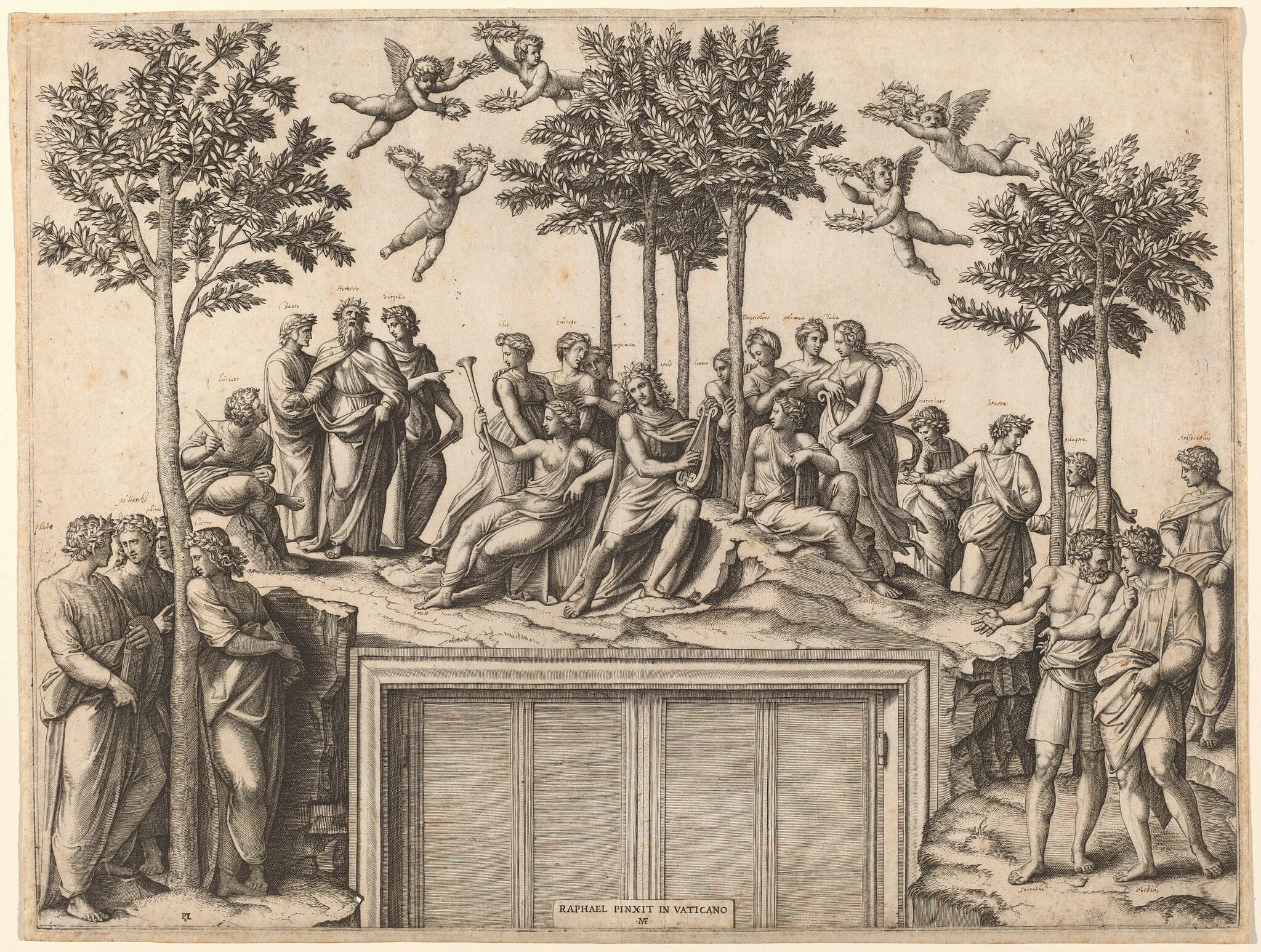 Apollo on Parnassus, by Marcantonio Raimondi, ink, 1518