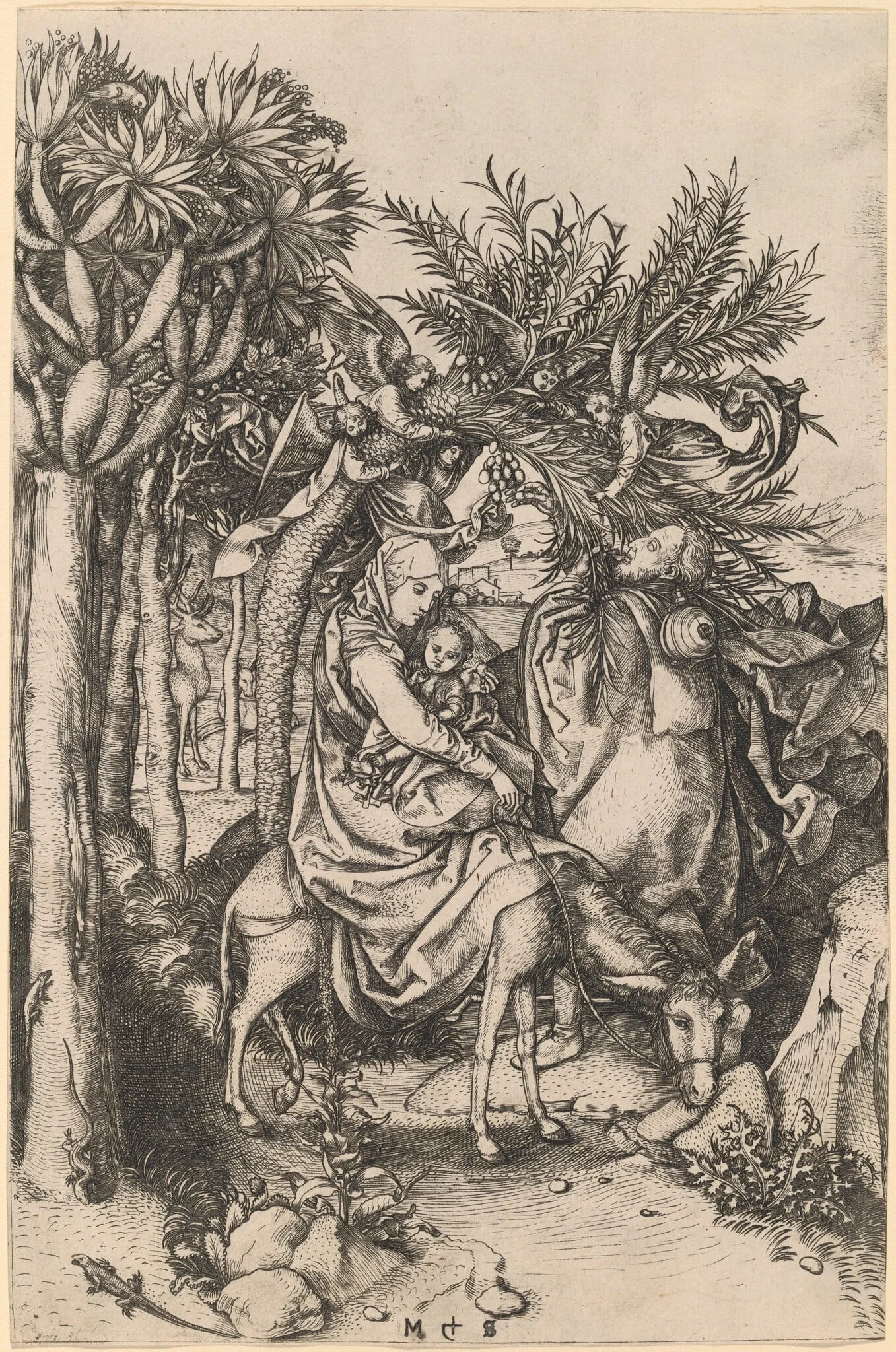 The Flight into Egypt, by Martin Schongauer, ink, 1472