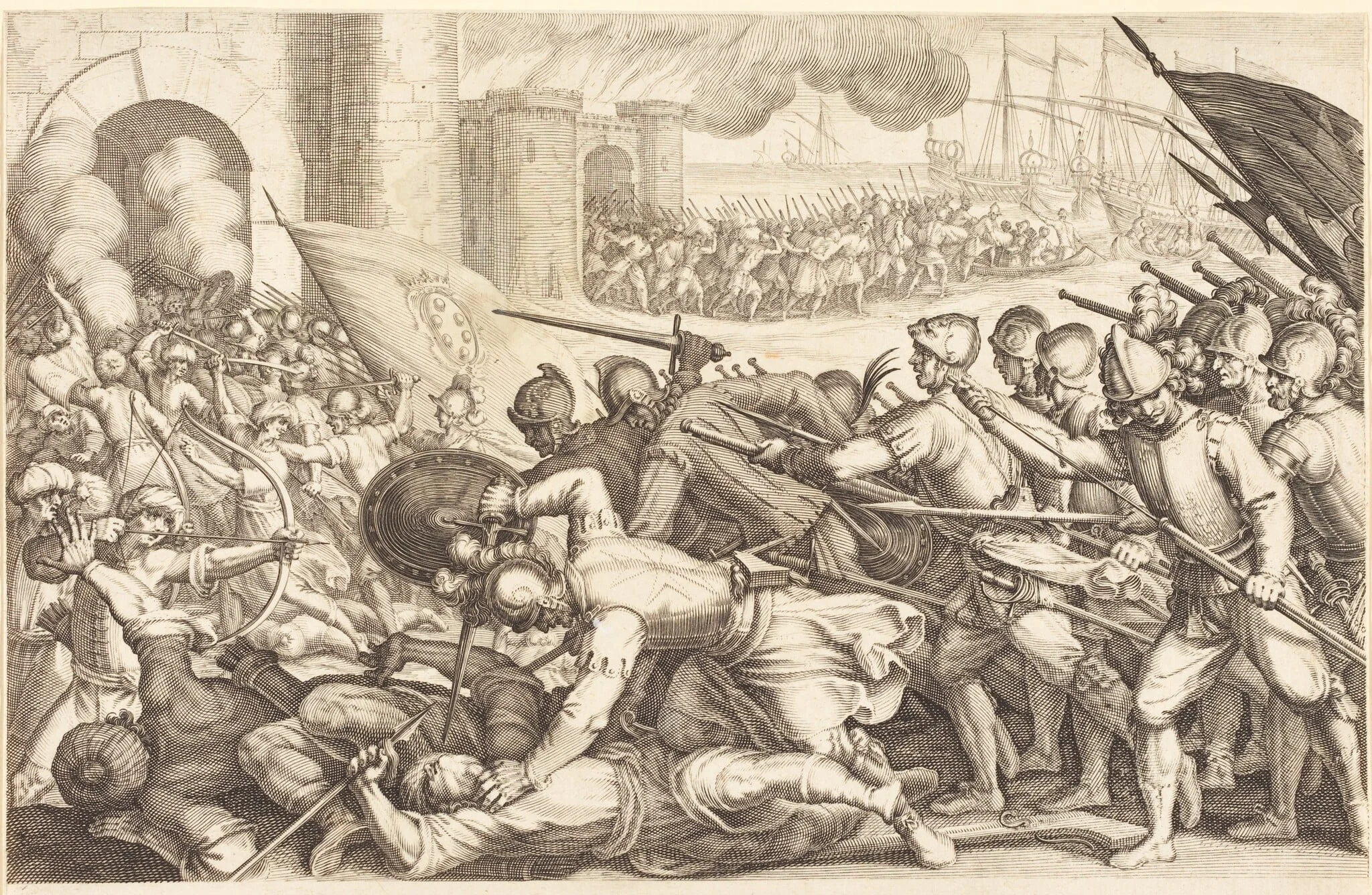 The Troops Forcing the Gate of a Town, by Jacques Callot, ink, 1614