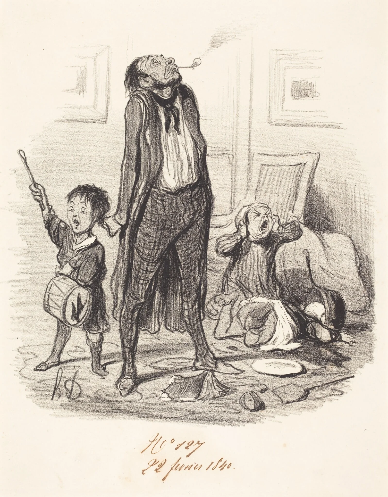 Poète classique composant une églogue..., by Honoré Daumier, ink, 1840