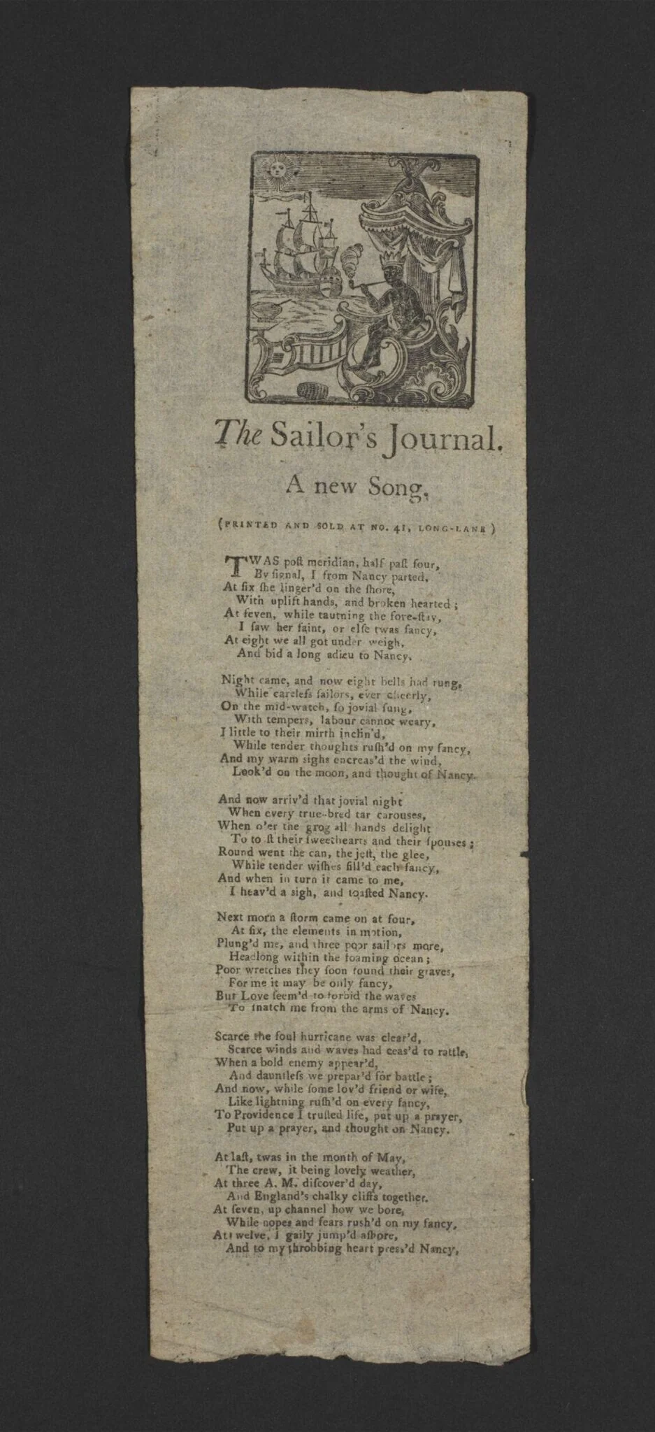 The Sailor's Journal, A New Song, by J. Evans, 1750