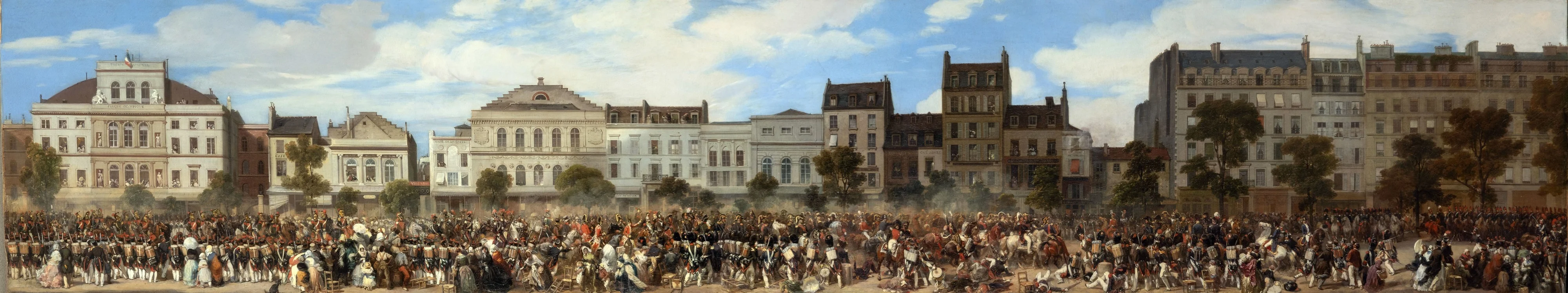 Attentat de Fieschi. Revue de la Garde nationale, 28 juillet 1835, by Eugène Lami, oil, 1845