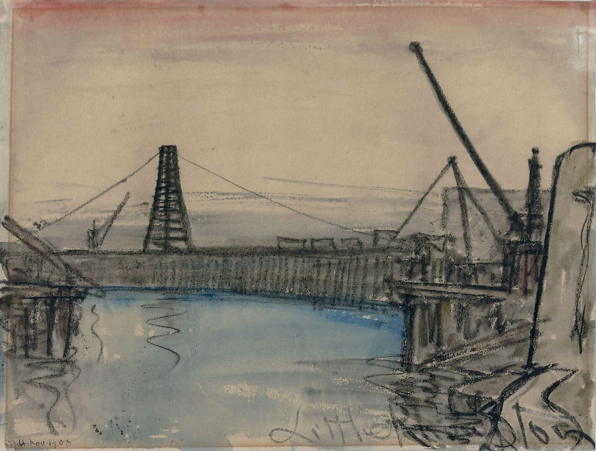 Crane at Littlehampton, by Sir Charles John Holmes, watercolor, 1908