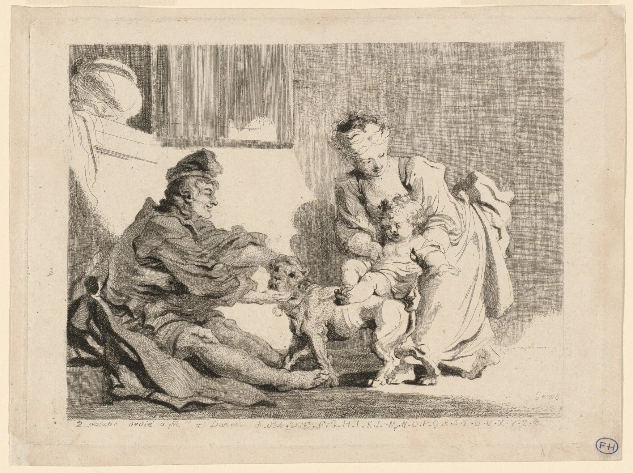 The Child and the Bulldog, by Marguerite Gérard, ink, 1778