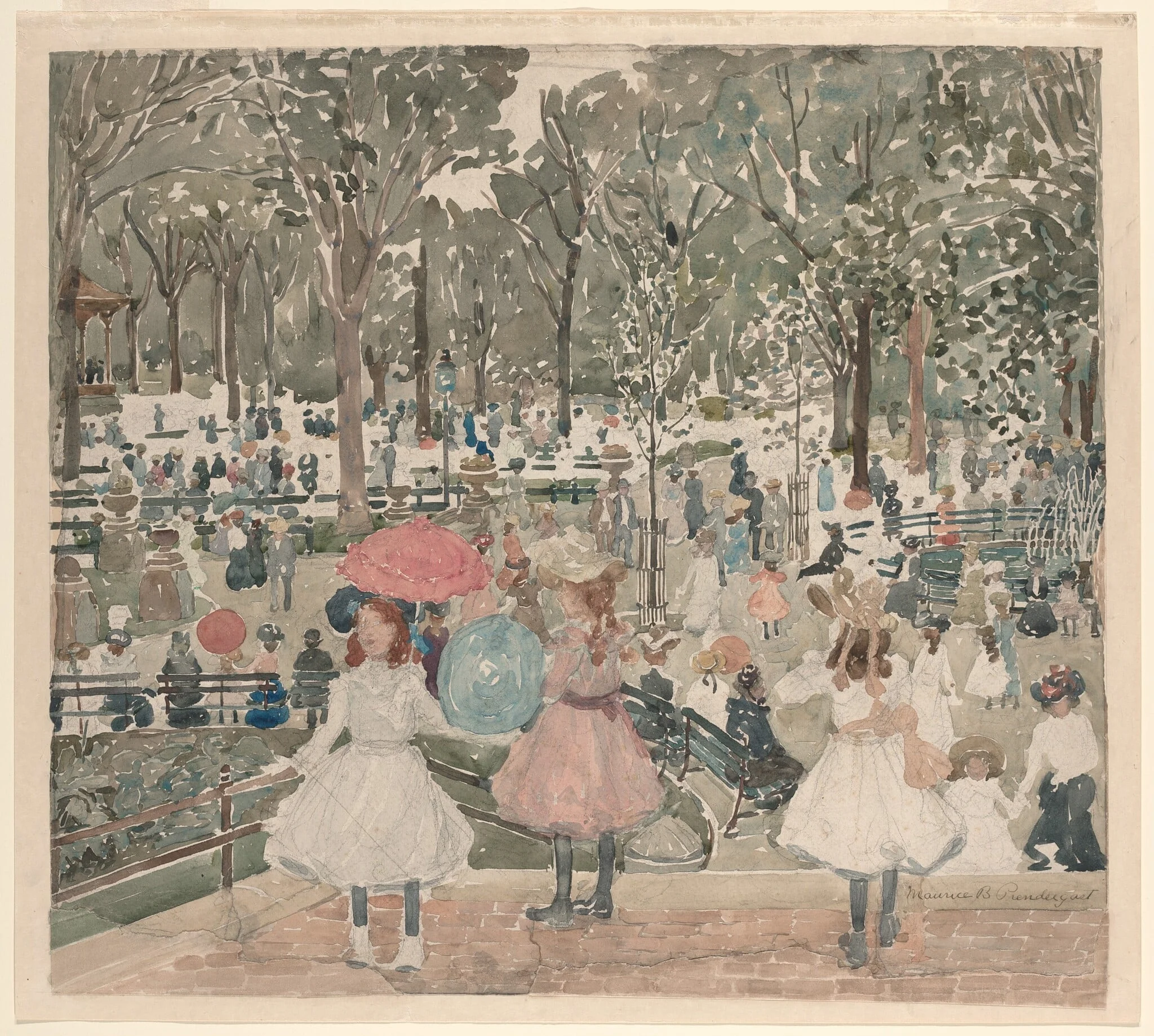 The Mall, Central Park, by Maurice Prendergast, graphite, 1902