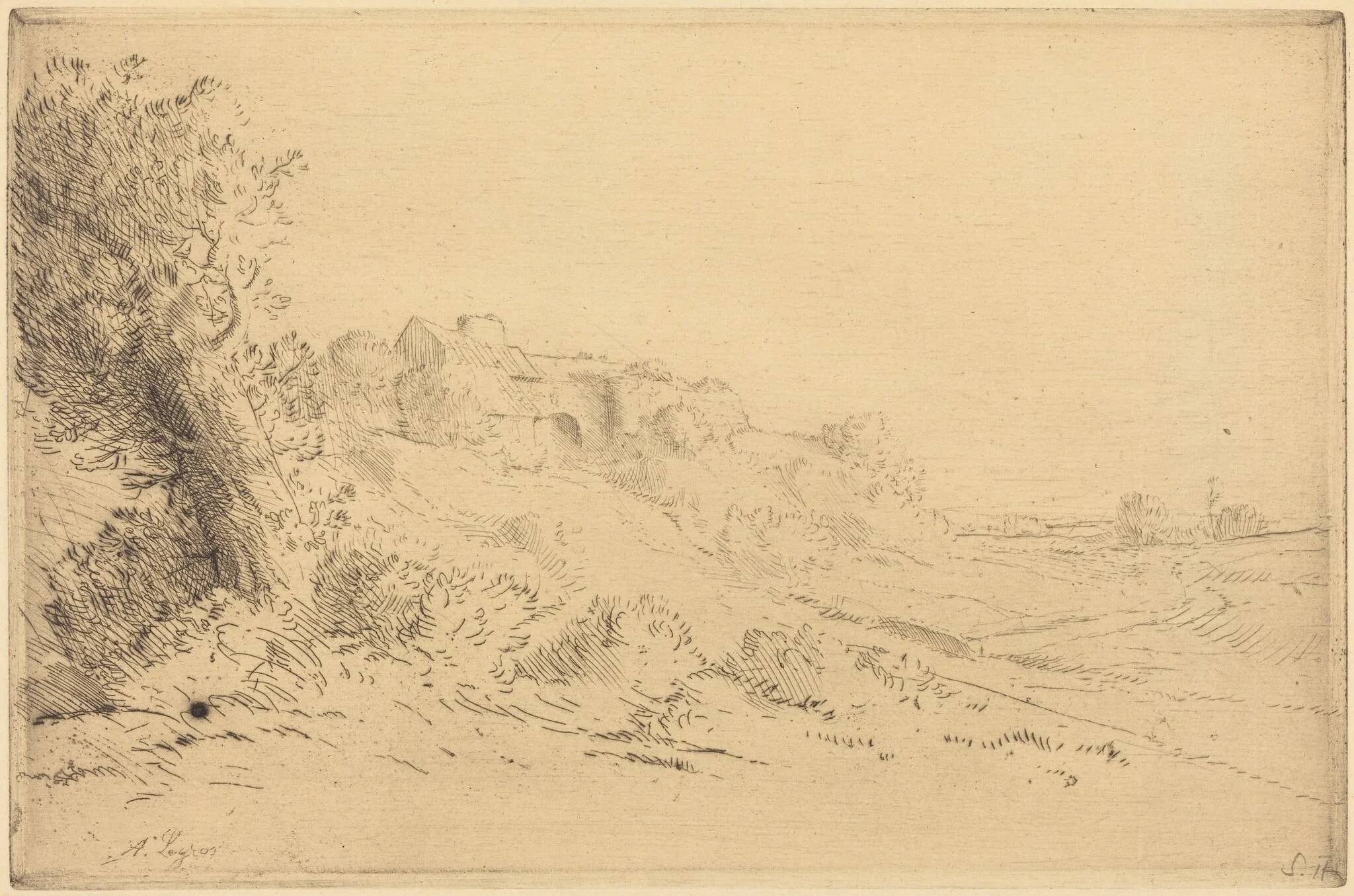 My Farm (Ma ferme), by Alphonse Legros, ink, 1874