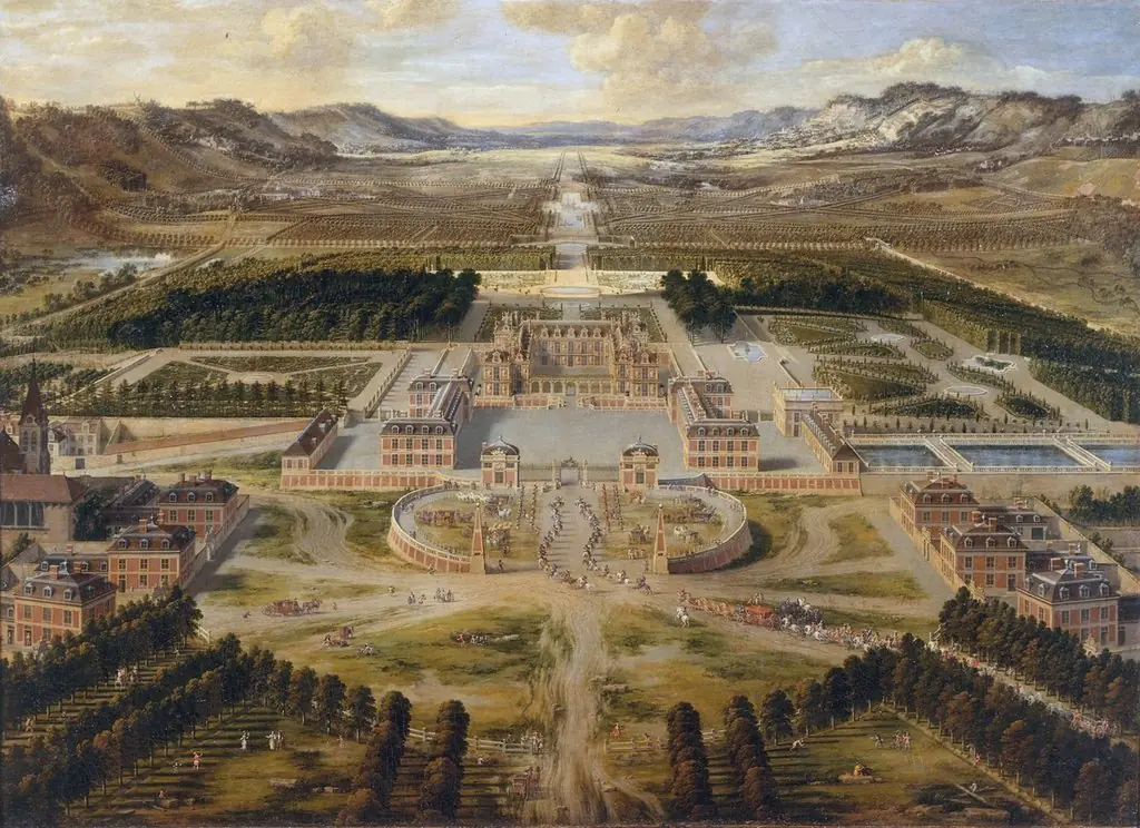 View of the Palace of Versailles and the gardens from the Avenue de Paris in 1668