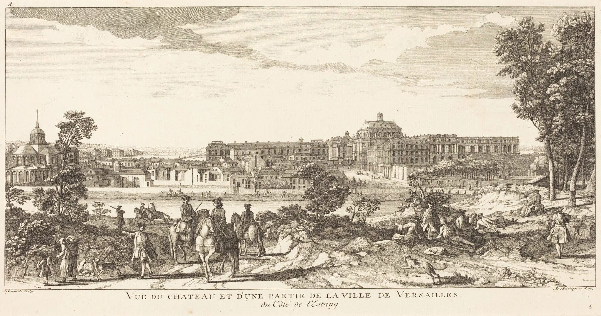 Vue du Chateau et d'une Partie de la Ville deVersailles, by Jean-Baptiste Rigaud, ink, 1746