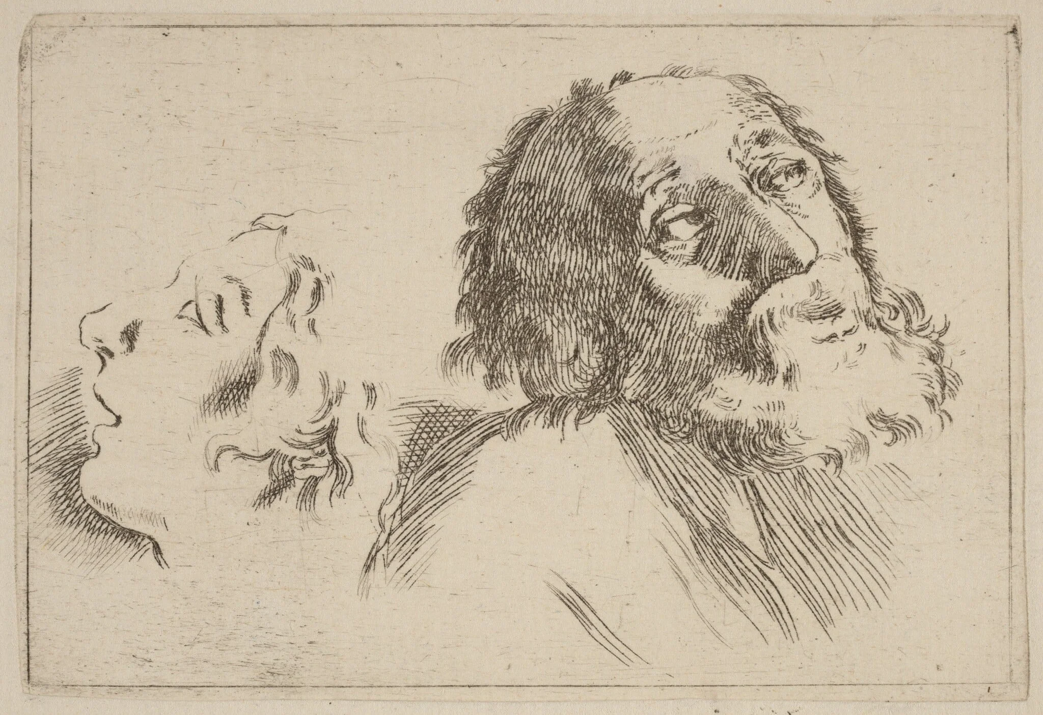 Study of Heads, One Turned to the Right and the Other Turned Left, by Stefano Della Bella, ink, 1637