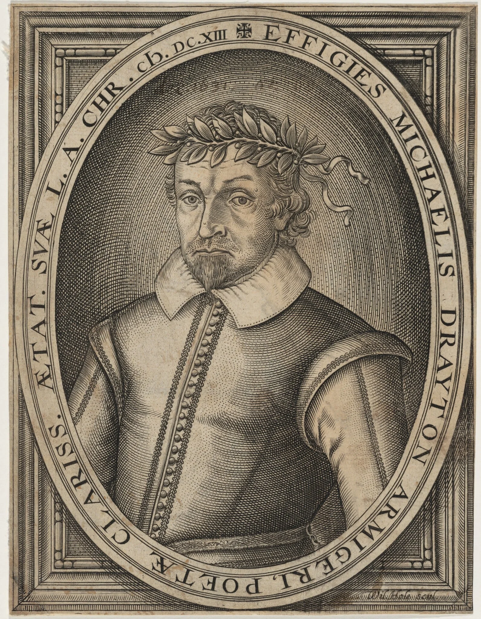 Michael Drayton, by William Hole, ink, 1619