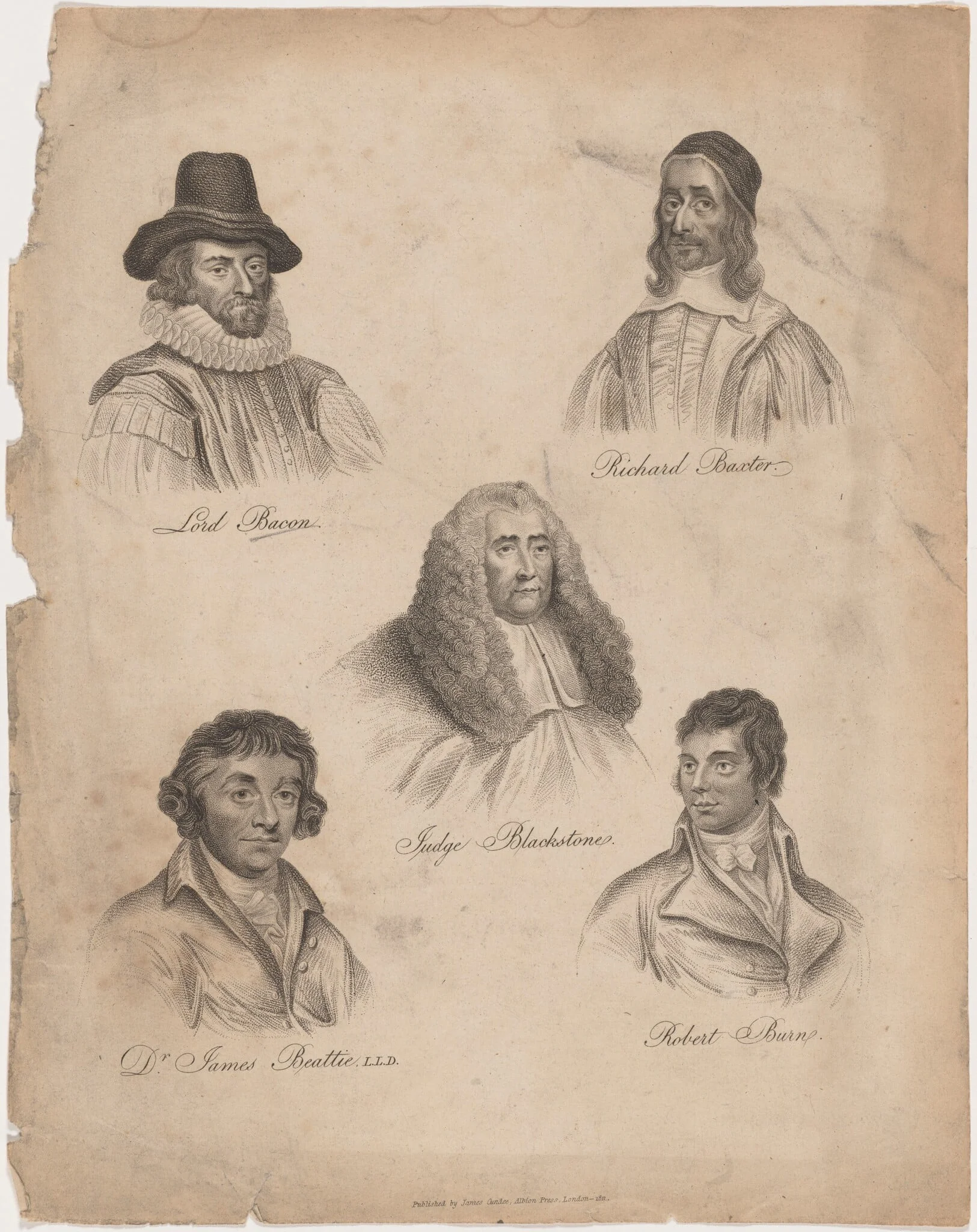 Bacon, Baxter, Blackstone, Beattie, Burns, by Unknown 19th Century, ink, 1850