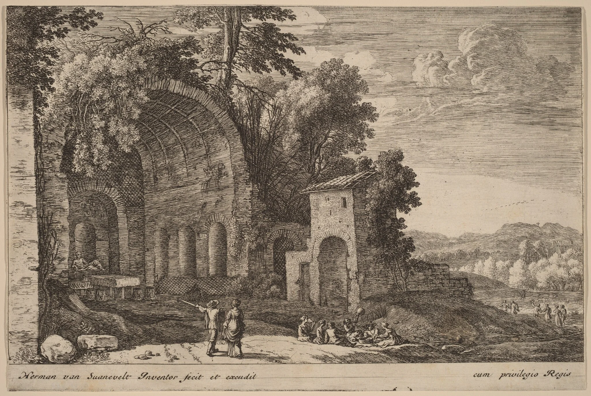 The Grotto of the Nymph Egeria, by Herman van Swanevelt, ink, 1628