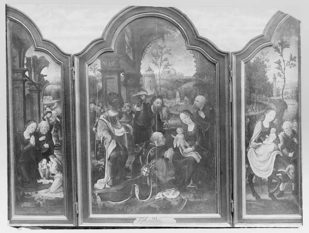 Nativity (left panel), Adoration of the Magi (central panel), Rest on the Flight into Egypt (right panel)