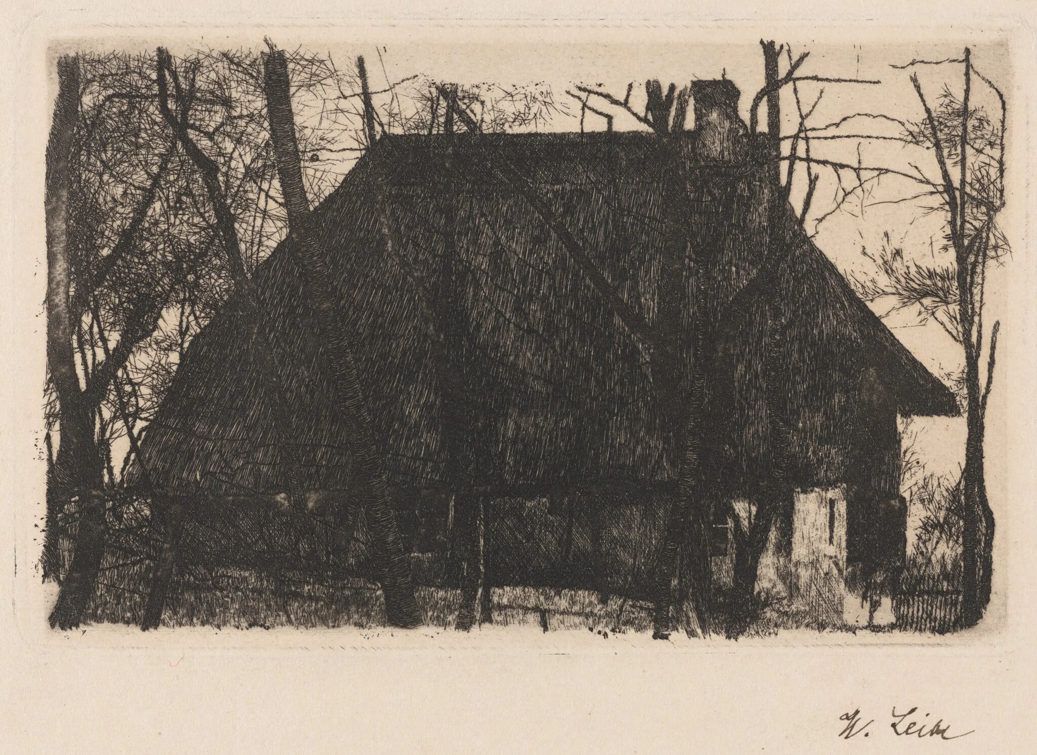 Farmhouse, by Wilhelm Leibl, ink, 1876