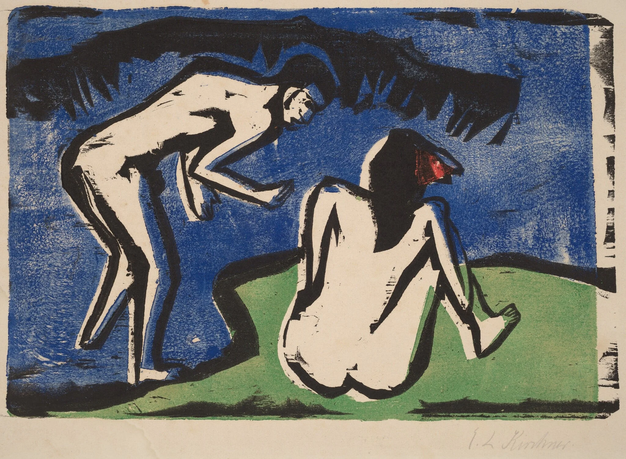 Bathing Couple, by Ernst Ludwig Kirchner, ink, 1910