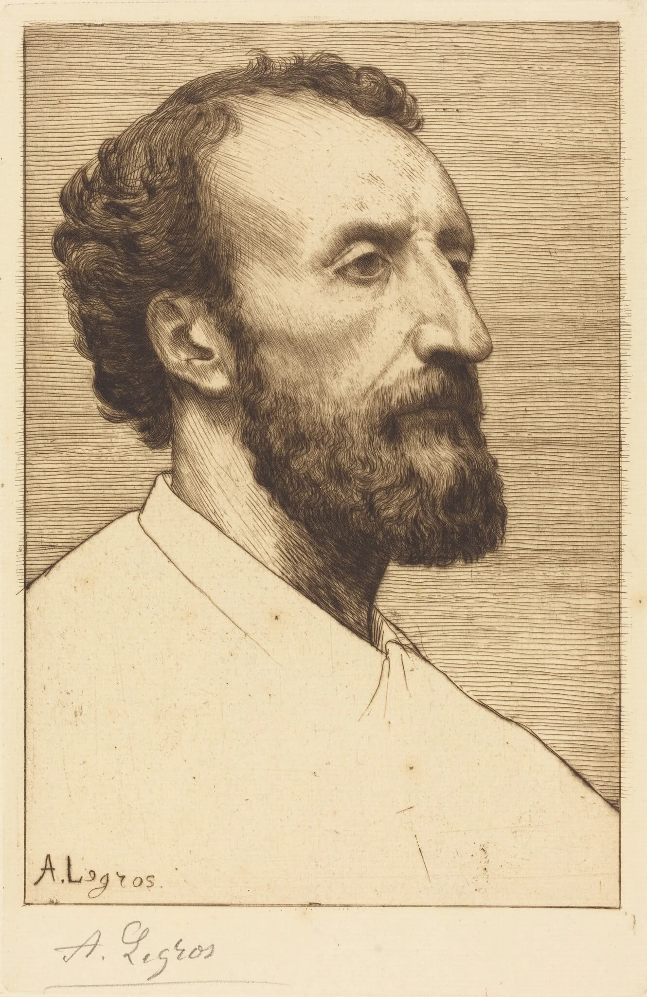 Jules Dalou, 2nd plate, by Alphonse Legros, ink, 1874