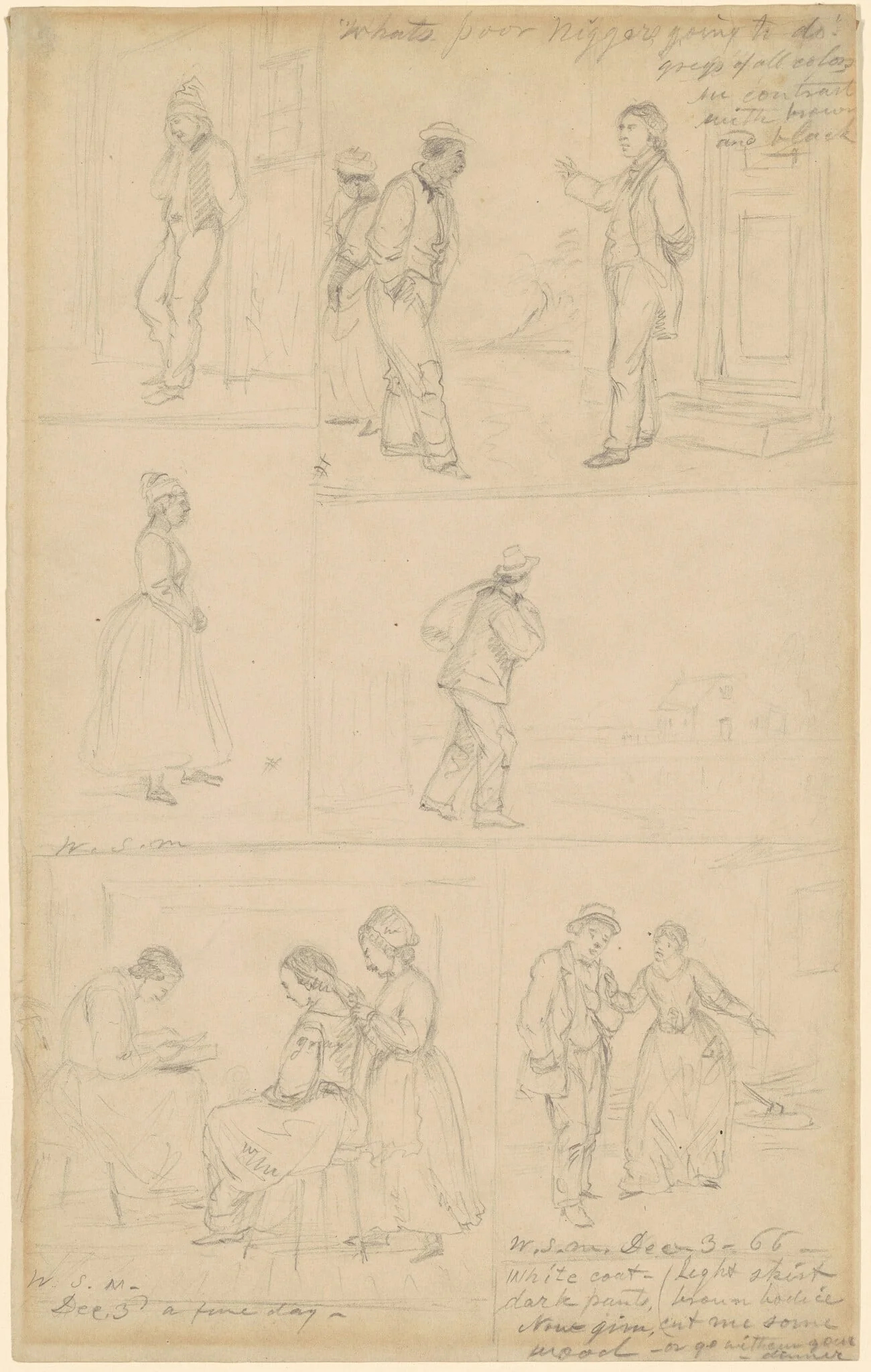 Studies of Figural Groups, by William Sidney Mount, graphite, 1866