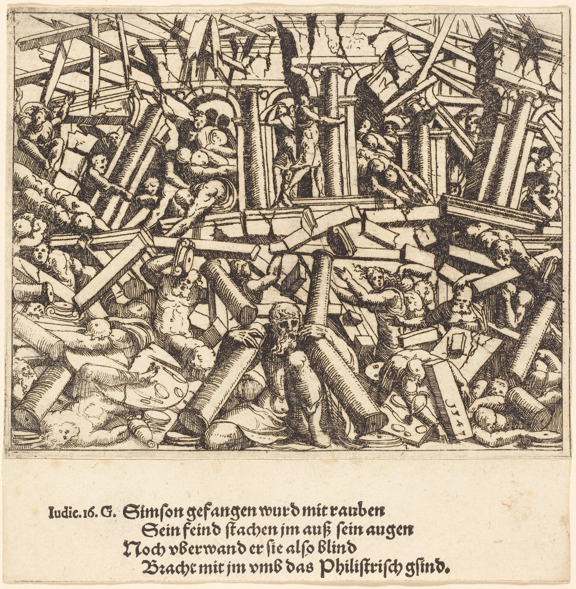The Death of Samson, by Augustin Hirschvogel, ink, 1547