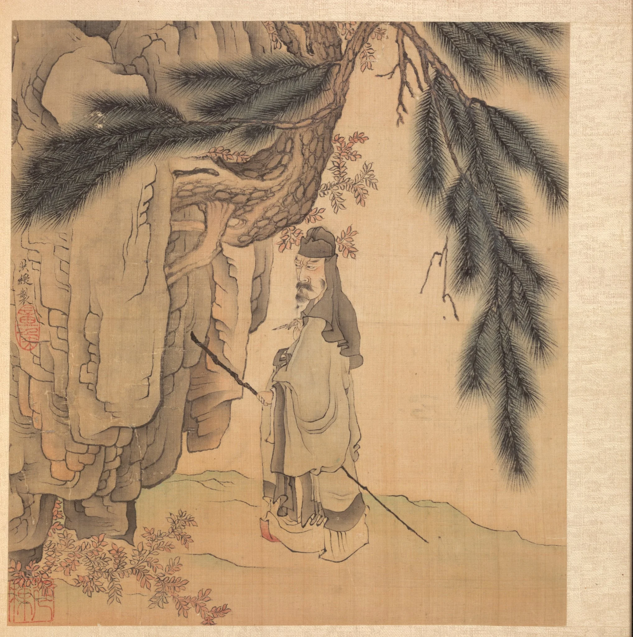 Paintings after Ancient Masters: Scholar with Staff and Brush, by Chen Hongshou, unspecified, 1625