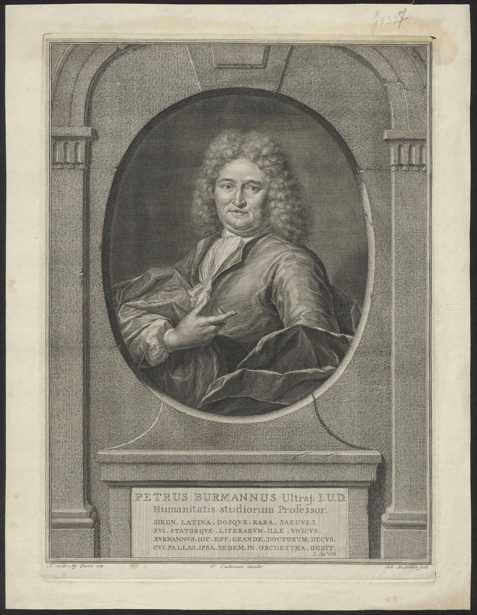 Portrait of Petrus Burmannus, Professor of Humanities, by Jacob, Houbraken, unspecified, 1750