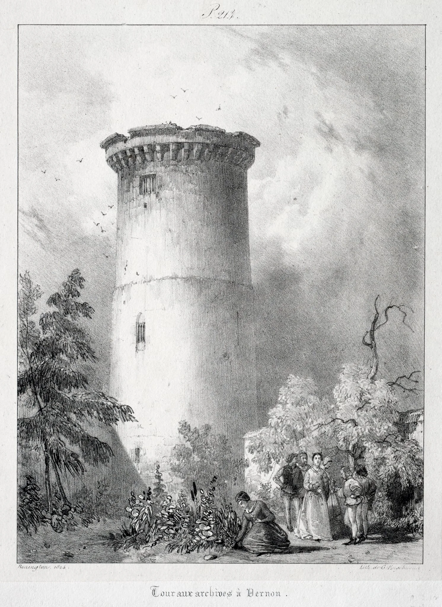 Voyages pittoresques et romantiques dans l'ancienne France,  Normandie:  Tour aux archives à Vernon, by Richard Parkes Bonington, 1824