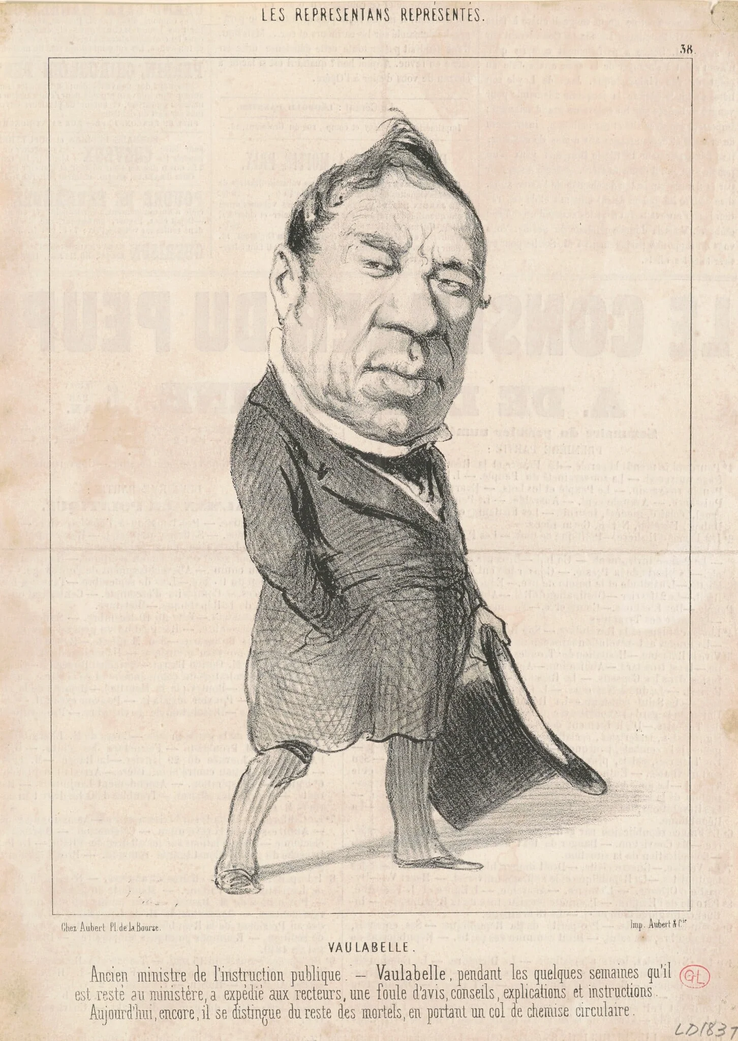 Achille Tenaille de Vaulabelle, by Honoré Daumier, ink, 1849