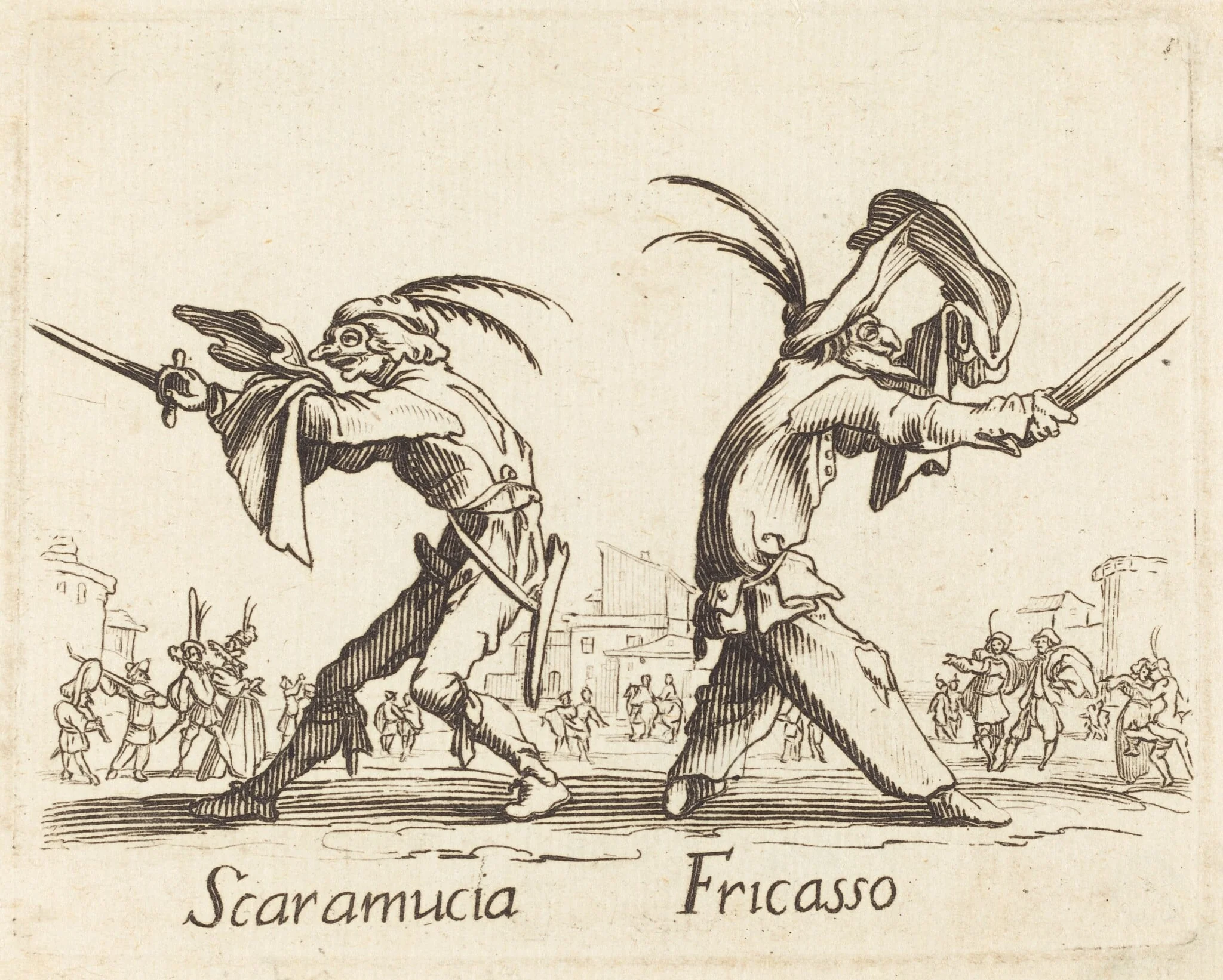 Scaramucia and Fricasso, by French 17th Century, ink, 1622