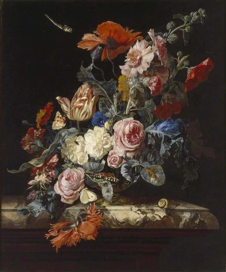 A Vase of Flowers, by Willem van Aelst, oil, 1663