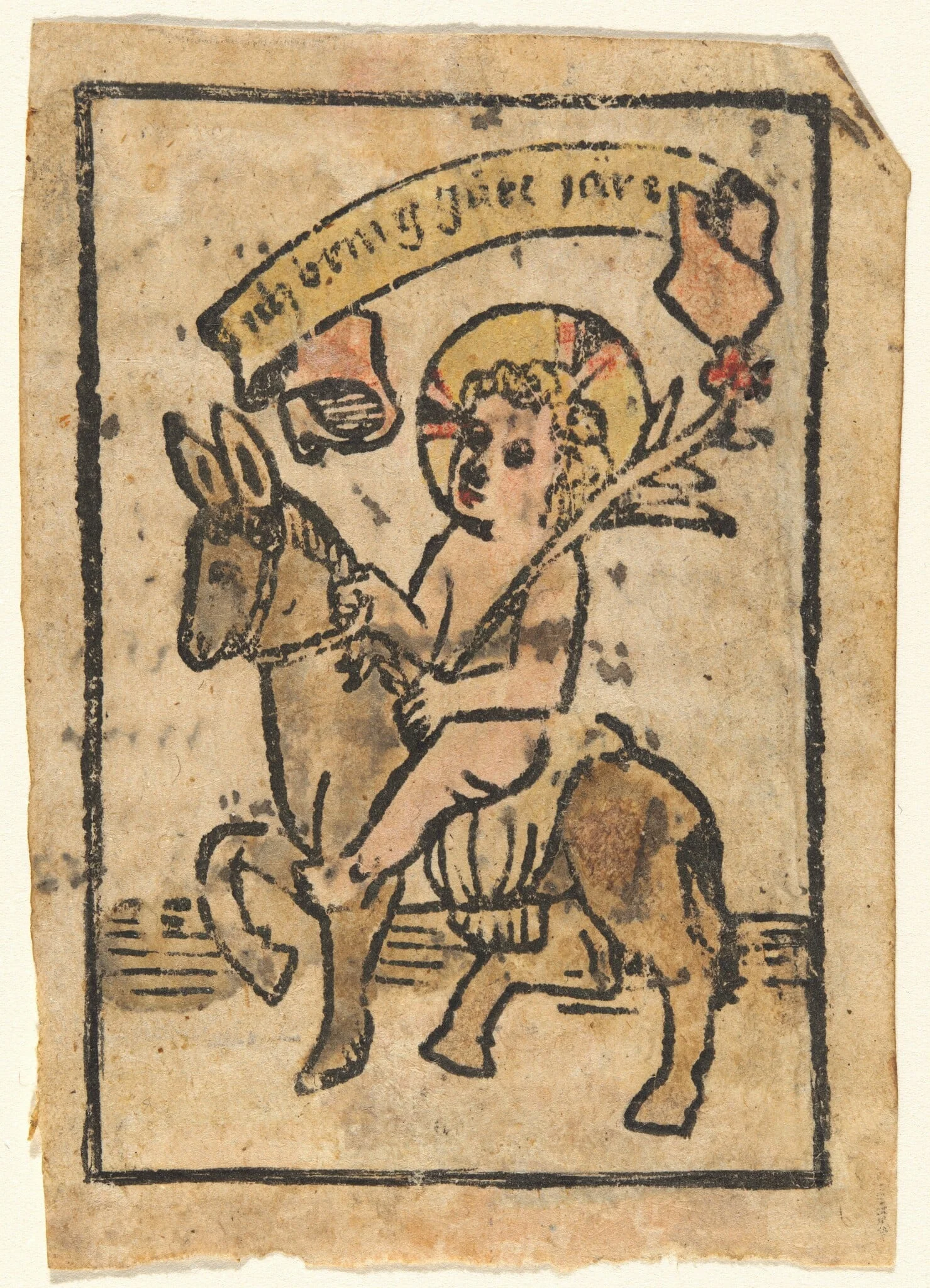 Christ Child on Donkey, by German 15th Century, ink, 1500