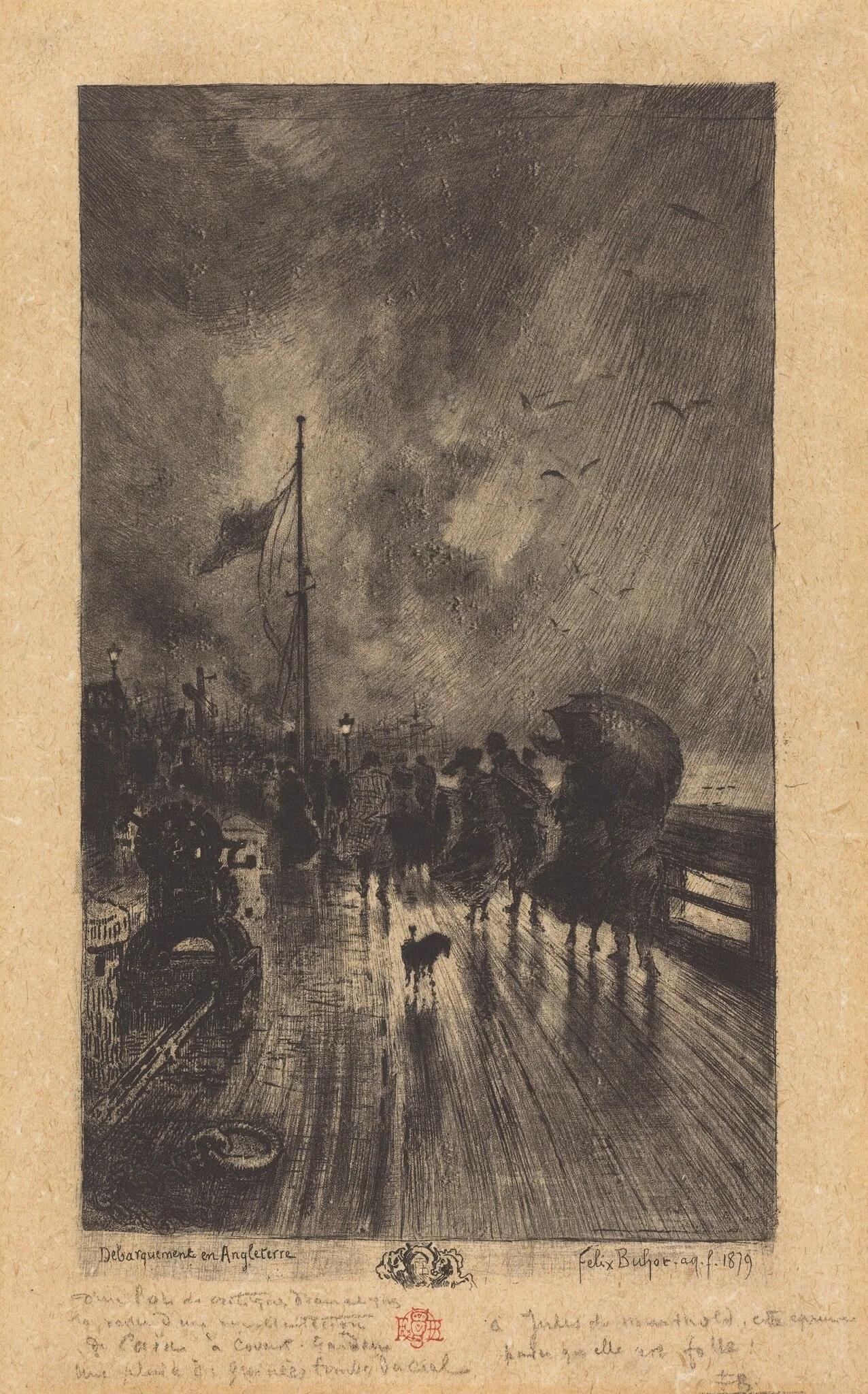 Un Débarquement en Angleterre (Landing in England), by Félix-Hilaire Buhot, ink, 1879
