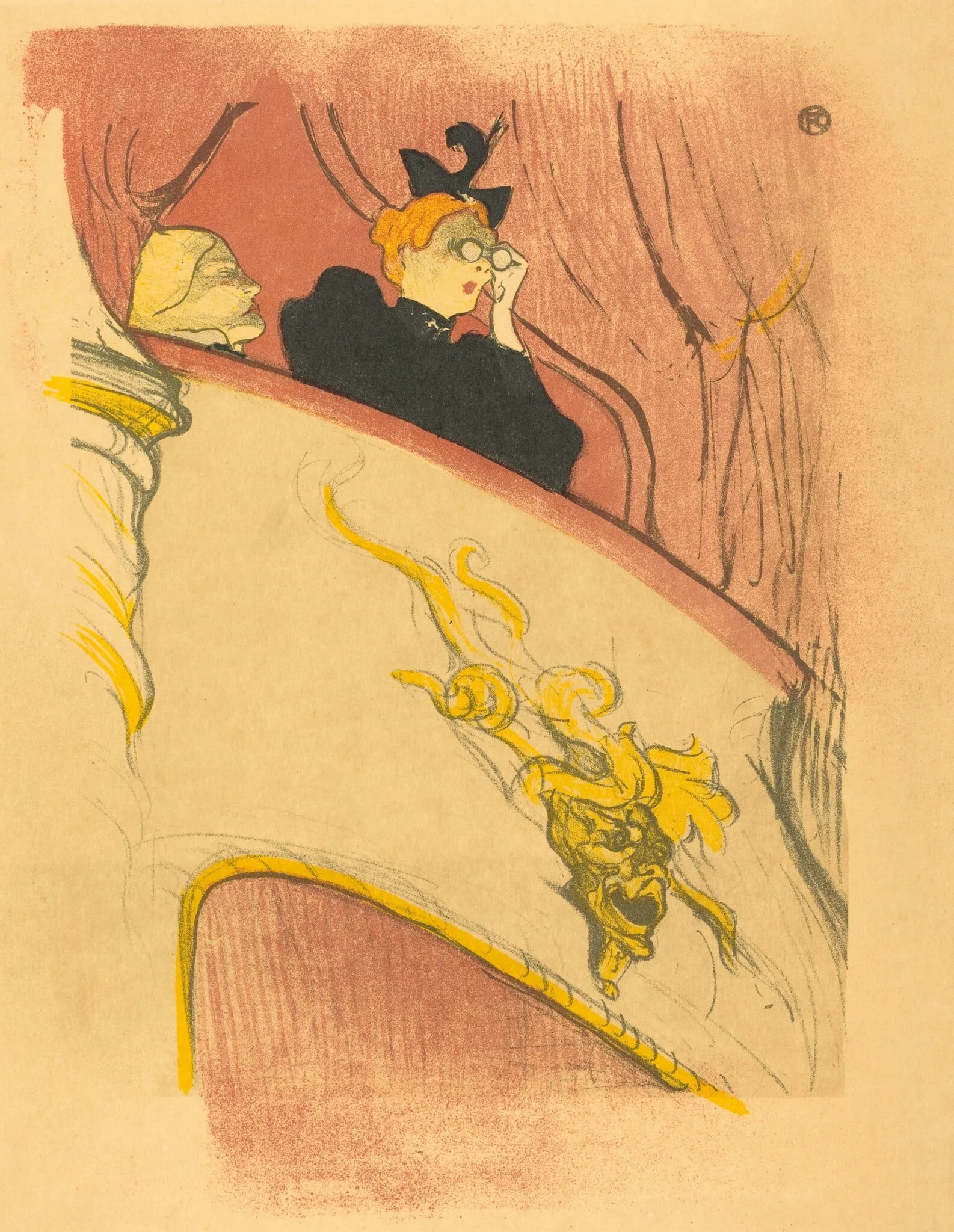 Loge with the Gilt Mask (La loge au mascaron doré), by Henri de Toulouse-Lautrec, ink, 1893