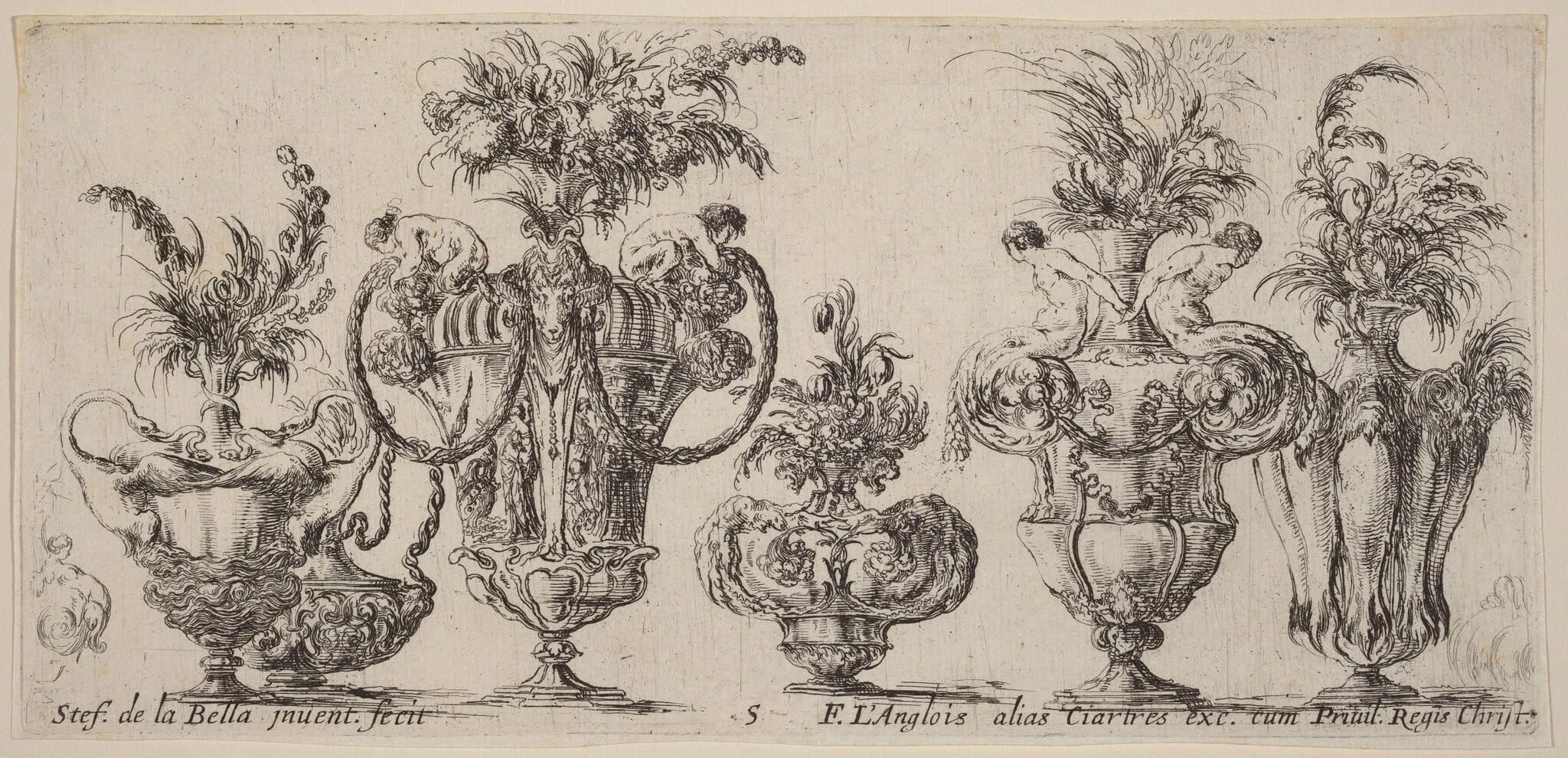 Fantastic Vases, by Stefano Della Bella, ink, 1646