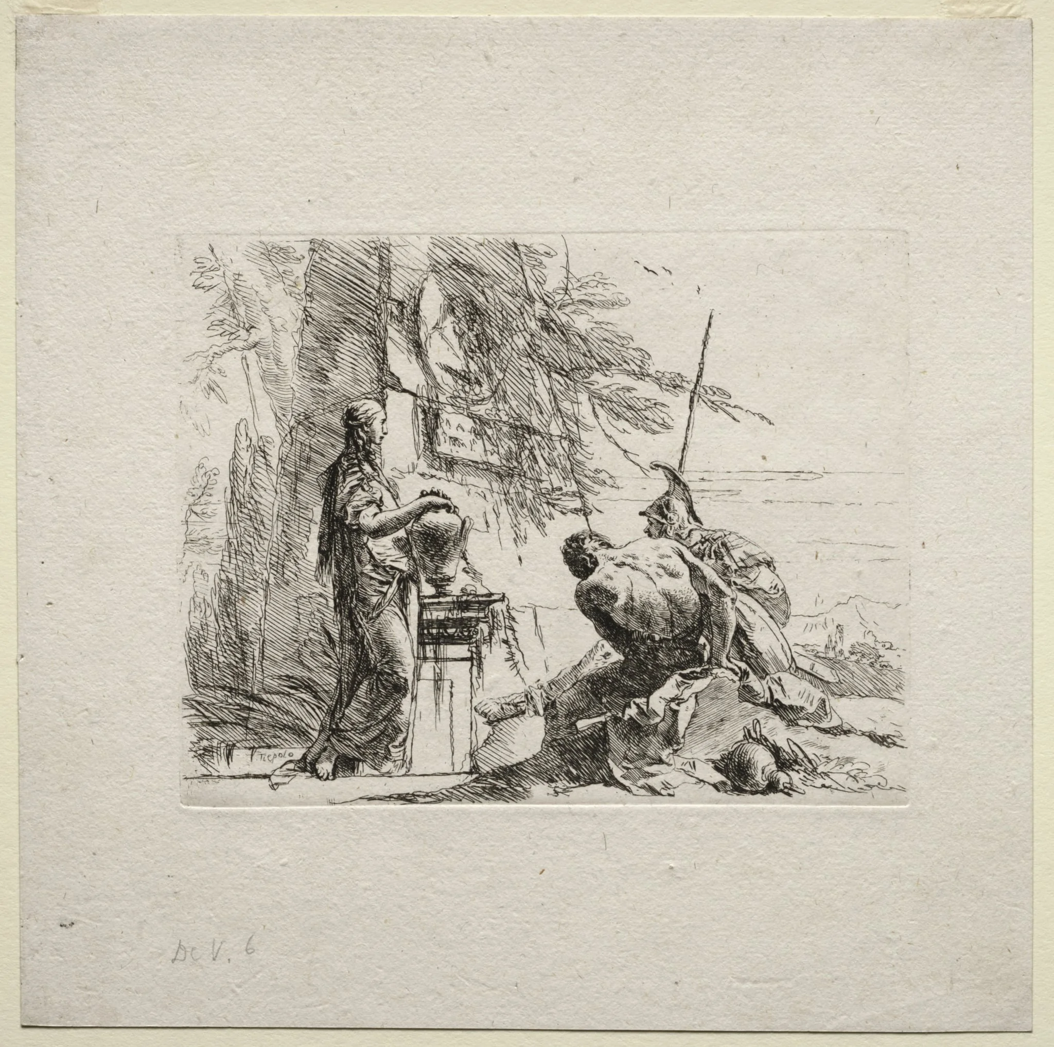 Various Caprices:  The Woman Standing with Hands on a Vase, by Giovanni Battista Tiepolo, 1742