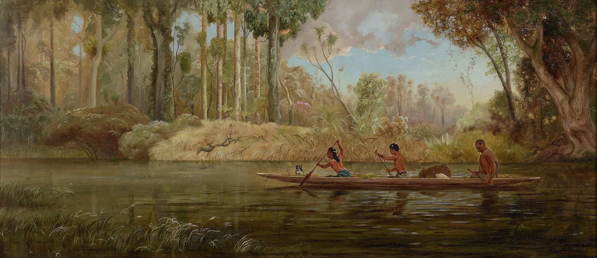 Early Spring; or, A Narrow of the Waikato River, by Kennett Watkins, oil, 1891
