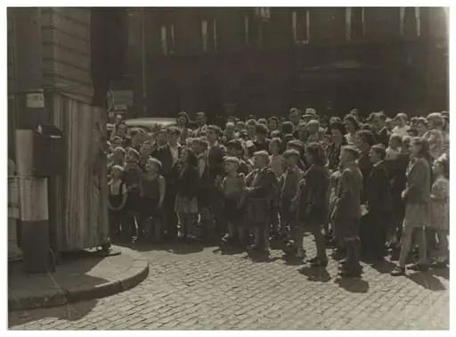 The audience at Professor Richard Codman lll's Punch and Judy booth, Liverpool, ca.1940