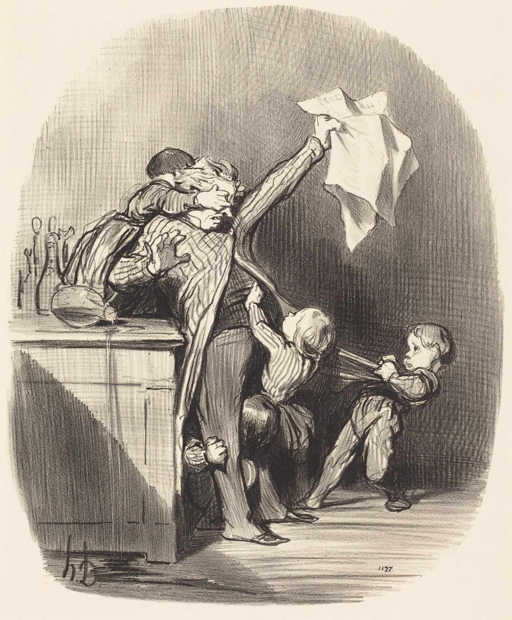 Plaisirs de la paternité, by Honoré Daumier, ink, 1847