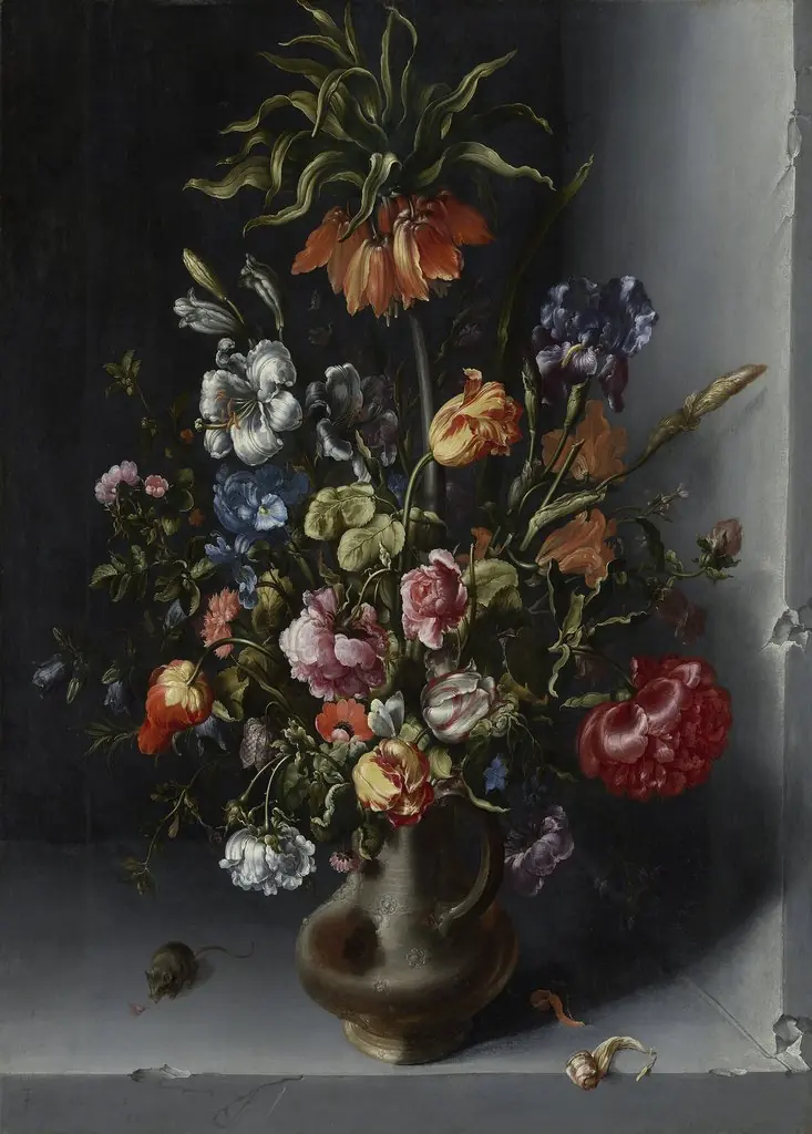 Flower piece with fritillaria in a niche